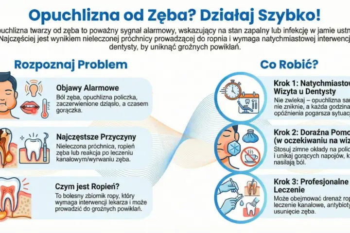 Opuchlizna od zęba to sygnał alarmowy. Objawy to ból, gorączka, a nawet ropień. Działaj szybko: wizyta u dentysty, zimne okłady, leczenie.