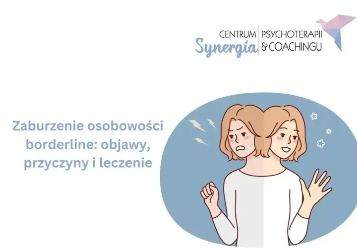 Ilustracja przedstawia osobę z dwoma twarzami, symbolizującą zmienne nastroje i trudności w relacjach, charakterystyczne dla zaburzenia borderline: objawy.