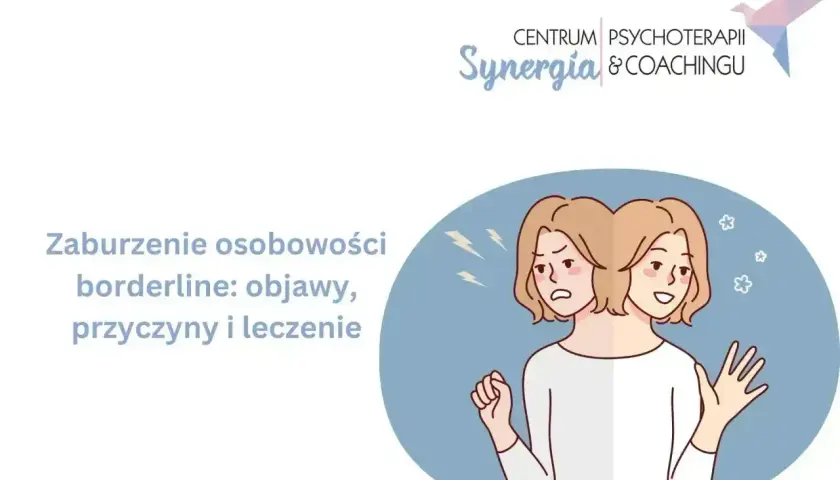 Ilustracja przedstawia osobę z dwoma twarzami, symbolizującą zmienne nastroje i trudności w relacjach, charakterystyczne dla zaburzenia borderline: objawy.