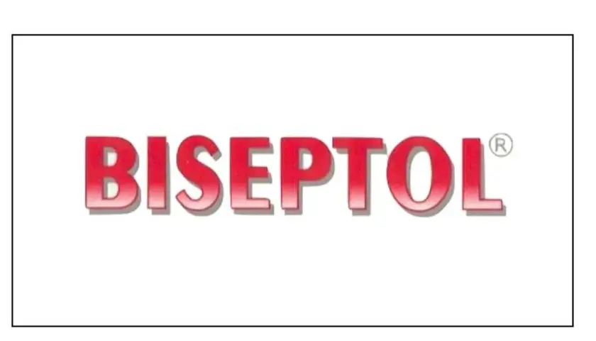 Czerwony napis Biseptol z symbolem ®. Lek Biseptol 960 to znany antybiotyk.