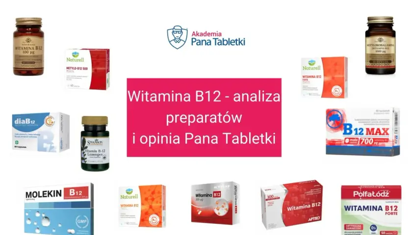 Różne preparaty z witaminą B12, w tym invitaxon, analizowane przez Pana Tabletki.